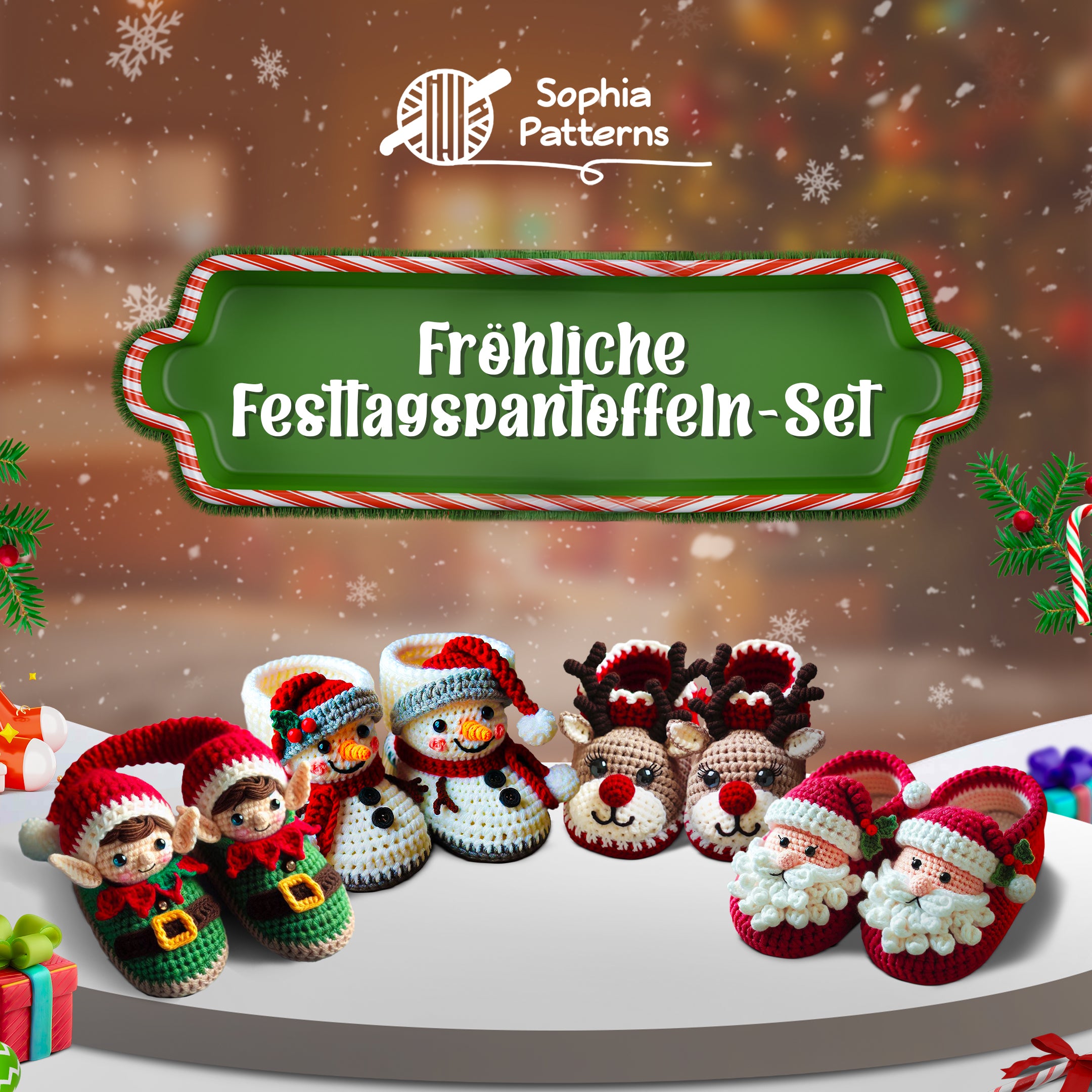 4-in-1 Weihnachtshausschuh-Set – Häkelanleitungen