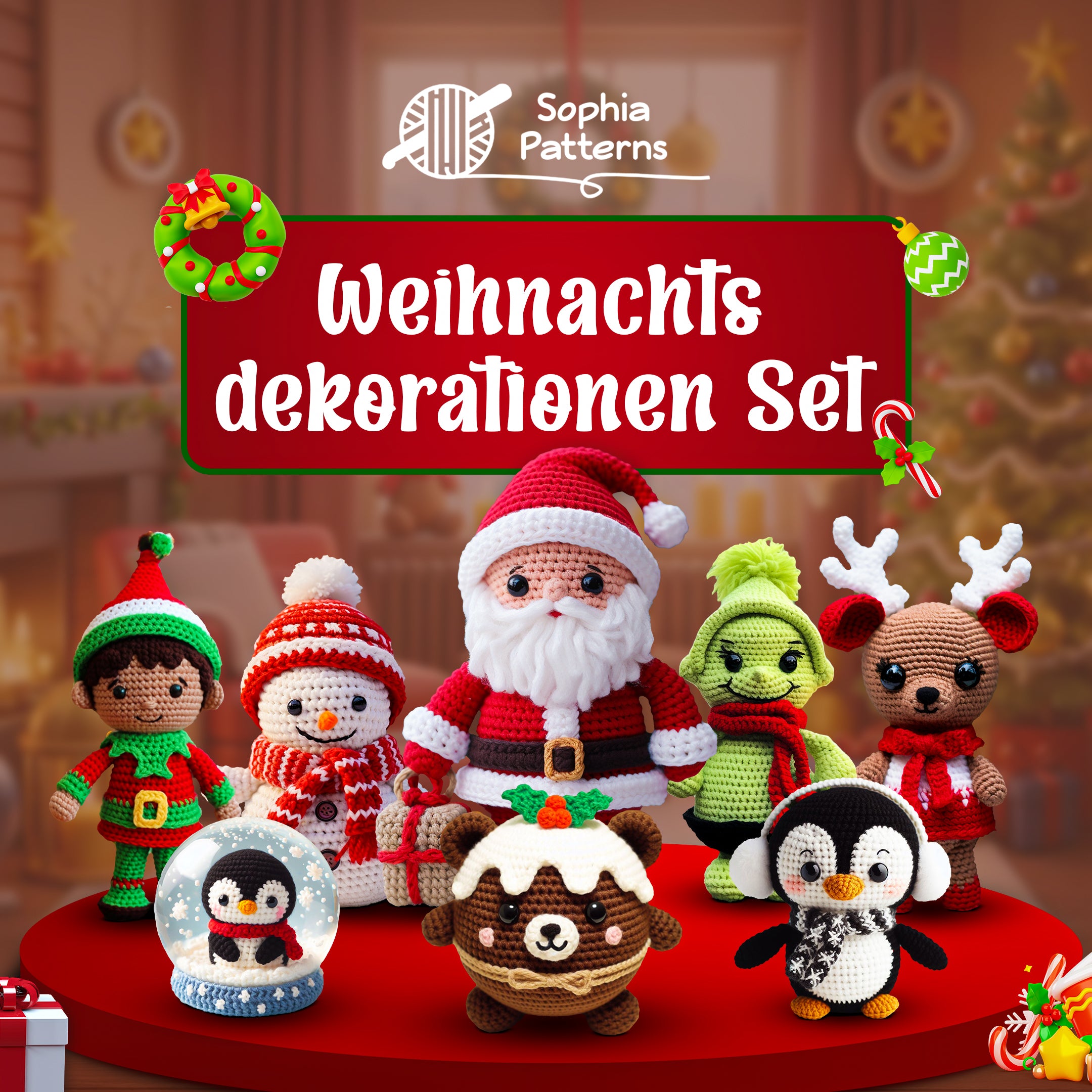 8-in-1: Weihnachtsdeko-Set – Häkelanleitung