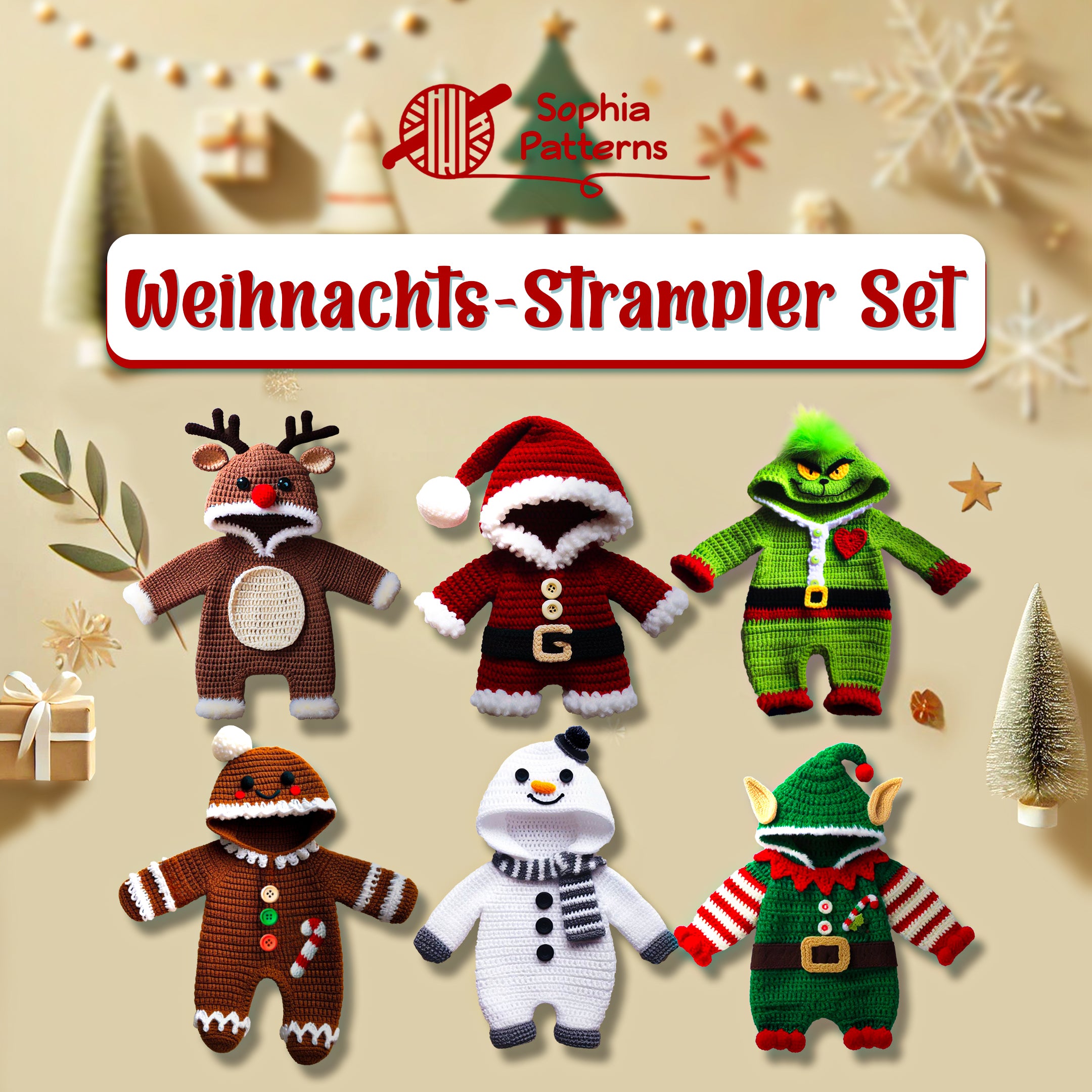 6 in 1: Mega Weihnachts Baby-Strampler Set – Häkelanleitung