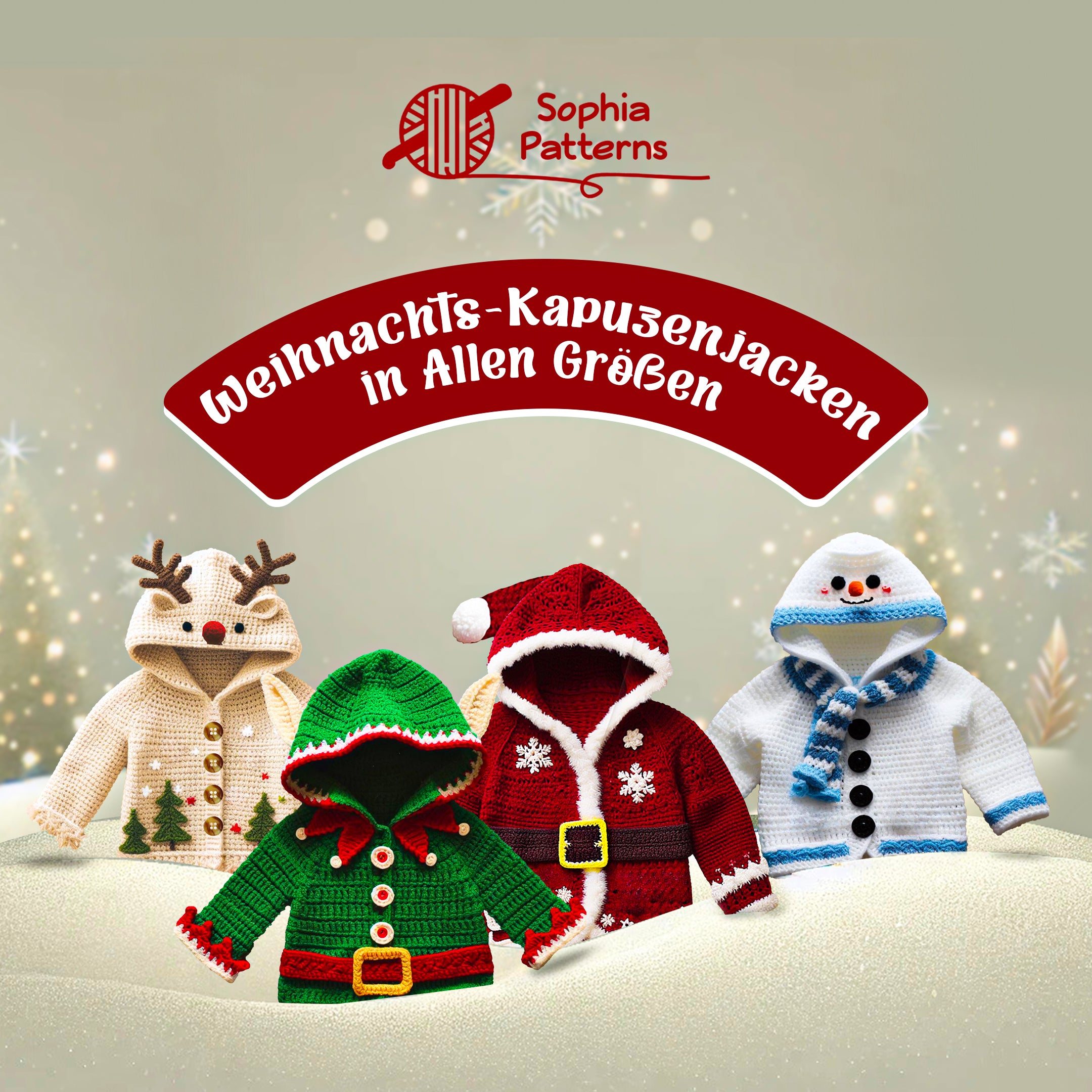 4 in 1 ALLE GRÖSSEN Weihnachts-Kapuzen-Cardigans – Häkelanleitung